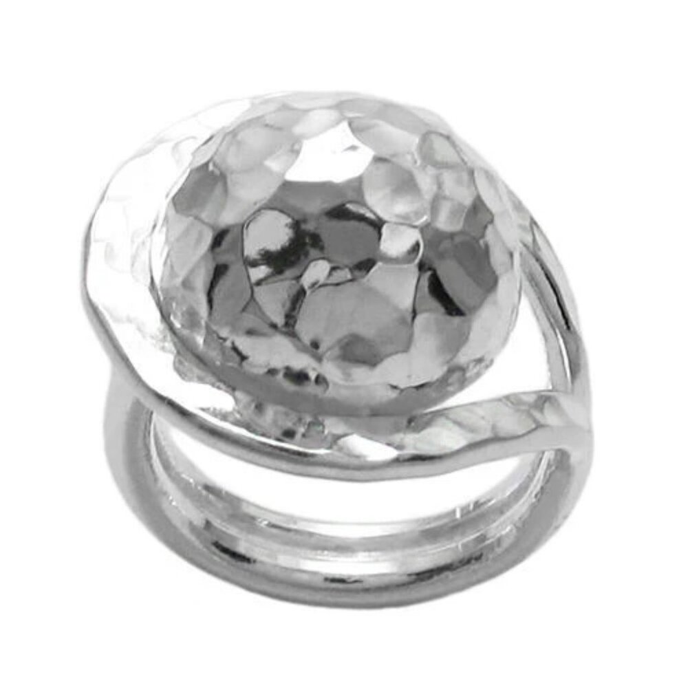 Large Hammered Ball Caught In Loop Ring In Sterli… - image 2